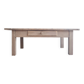 Low wooden farmhouse table with drawer and raw top