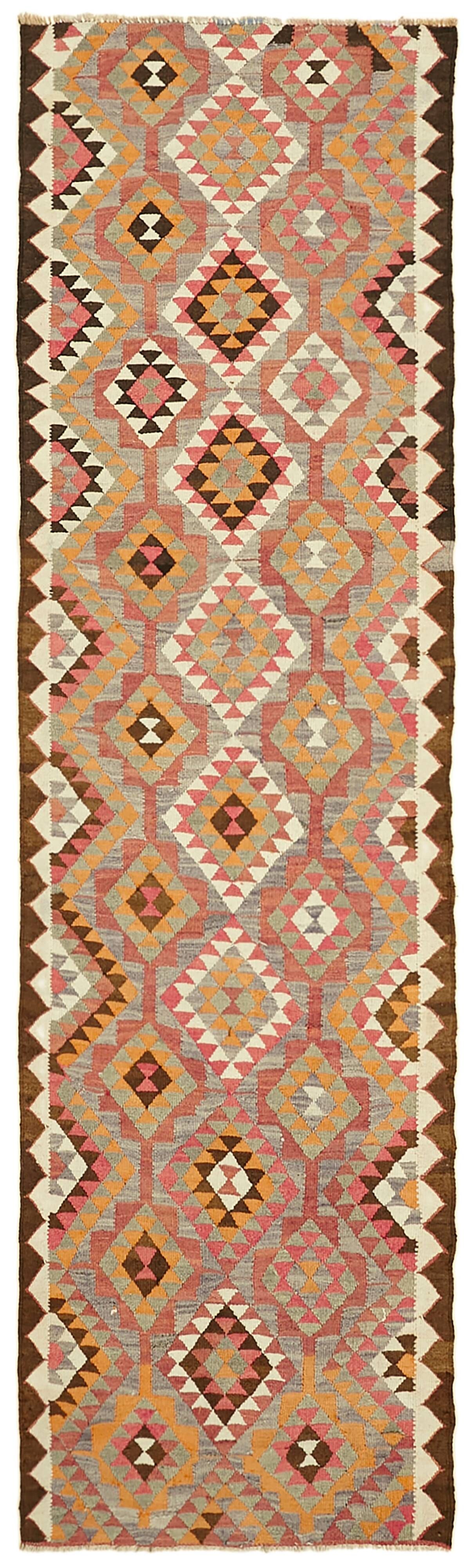 Turkish Handwoven Vintage Herki Kilim 106 cm x 340 cm