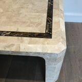 Coffee table made of marble plates with inlay of a brass net. French Work