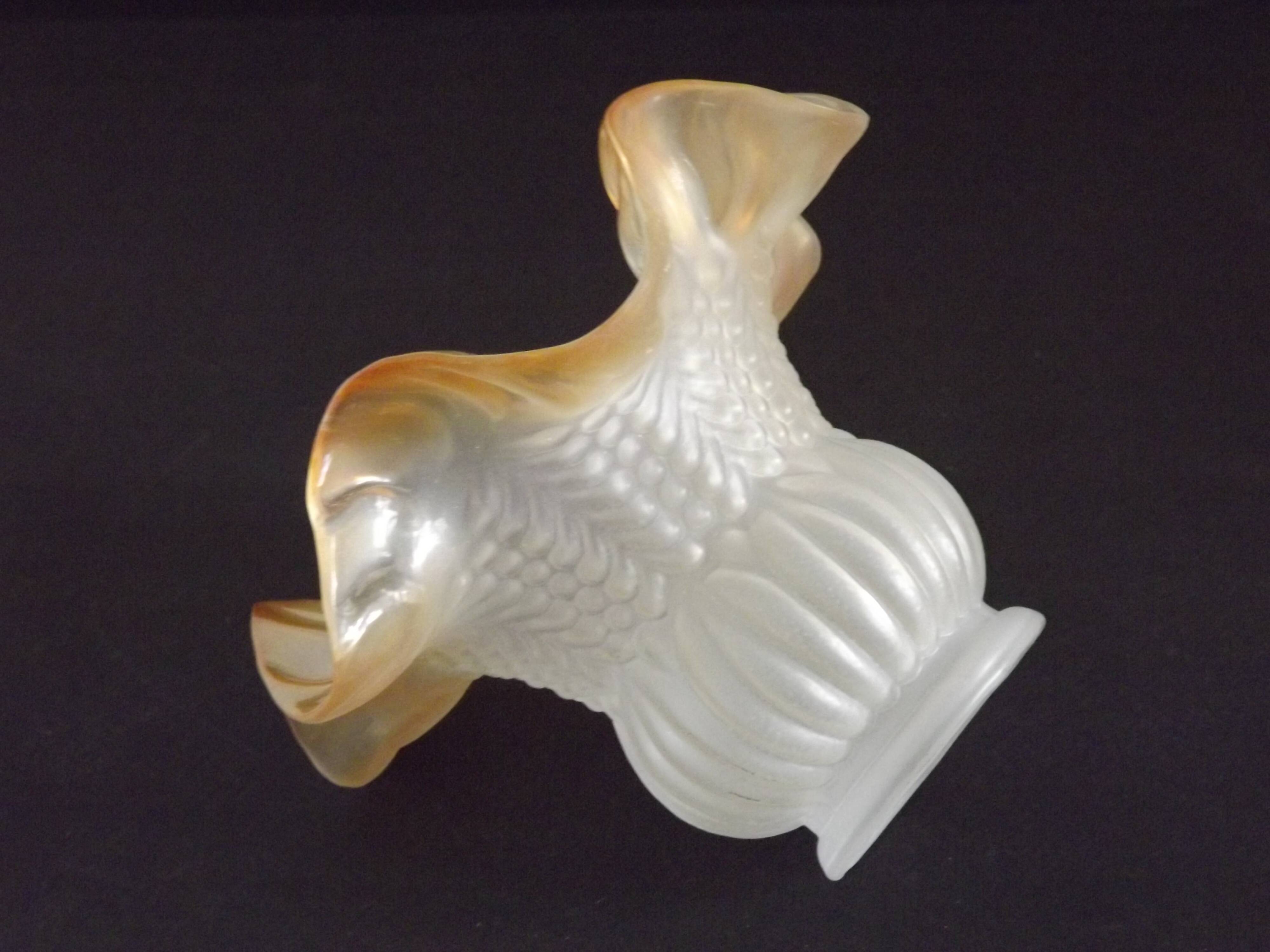 Vintage French Opaque White Glass Replacement Shade with Frilled Amber Edge