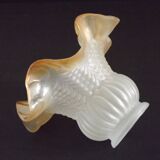 Vintage French Opaque White Glass Replacement Shade with Frilled Amber Edge