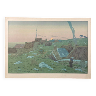 Lithographie par Henri Rivière Le lever de la Lune