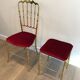 Chaise et tabouret Chiavari en laiton et velours. Vers 1940