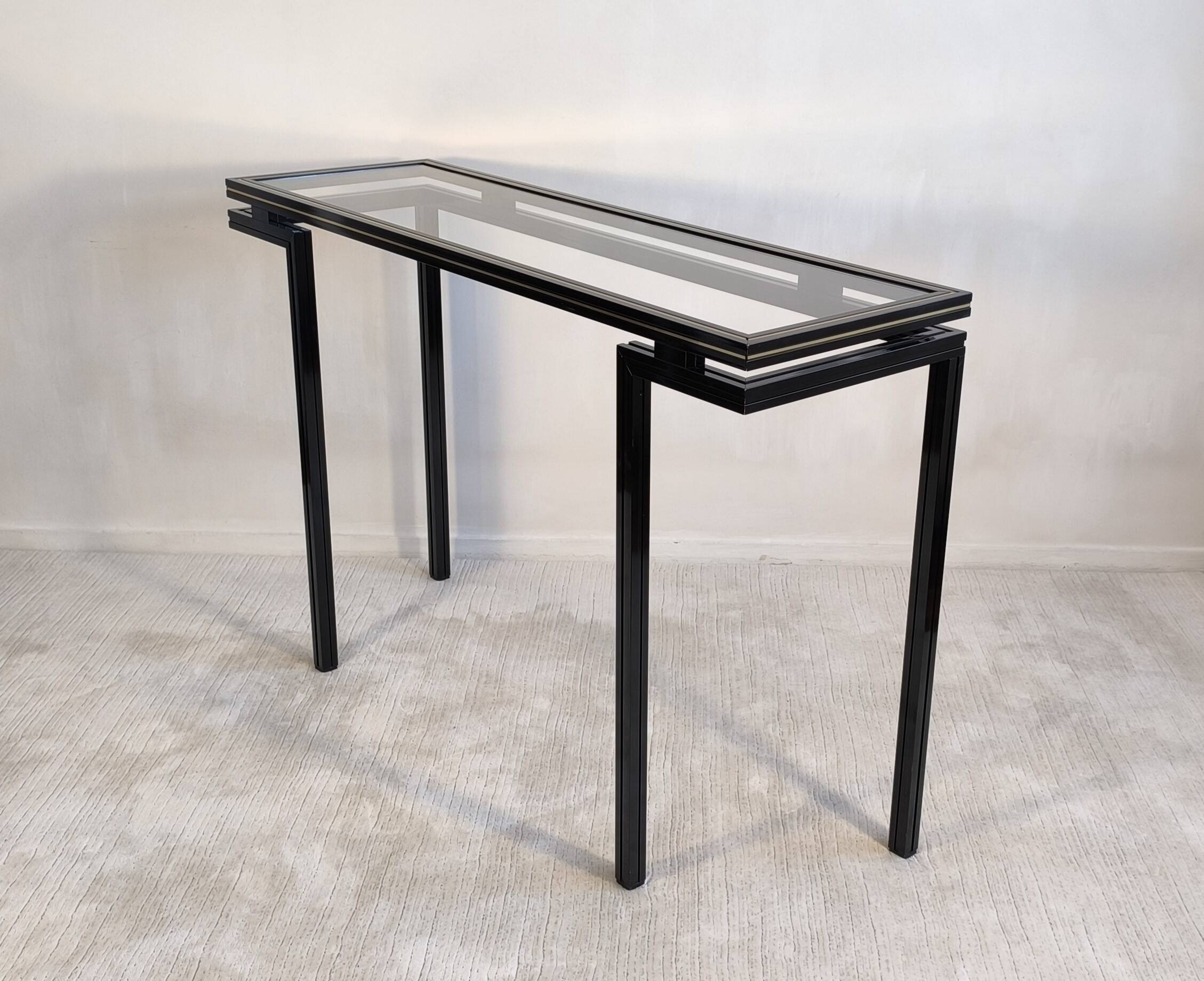 Magnificent console design by Pierre Vandel Paris 1970s black lacquered.