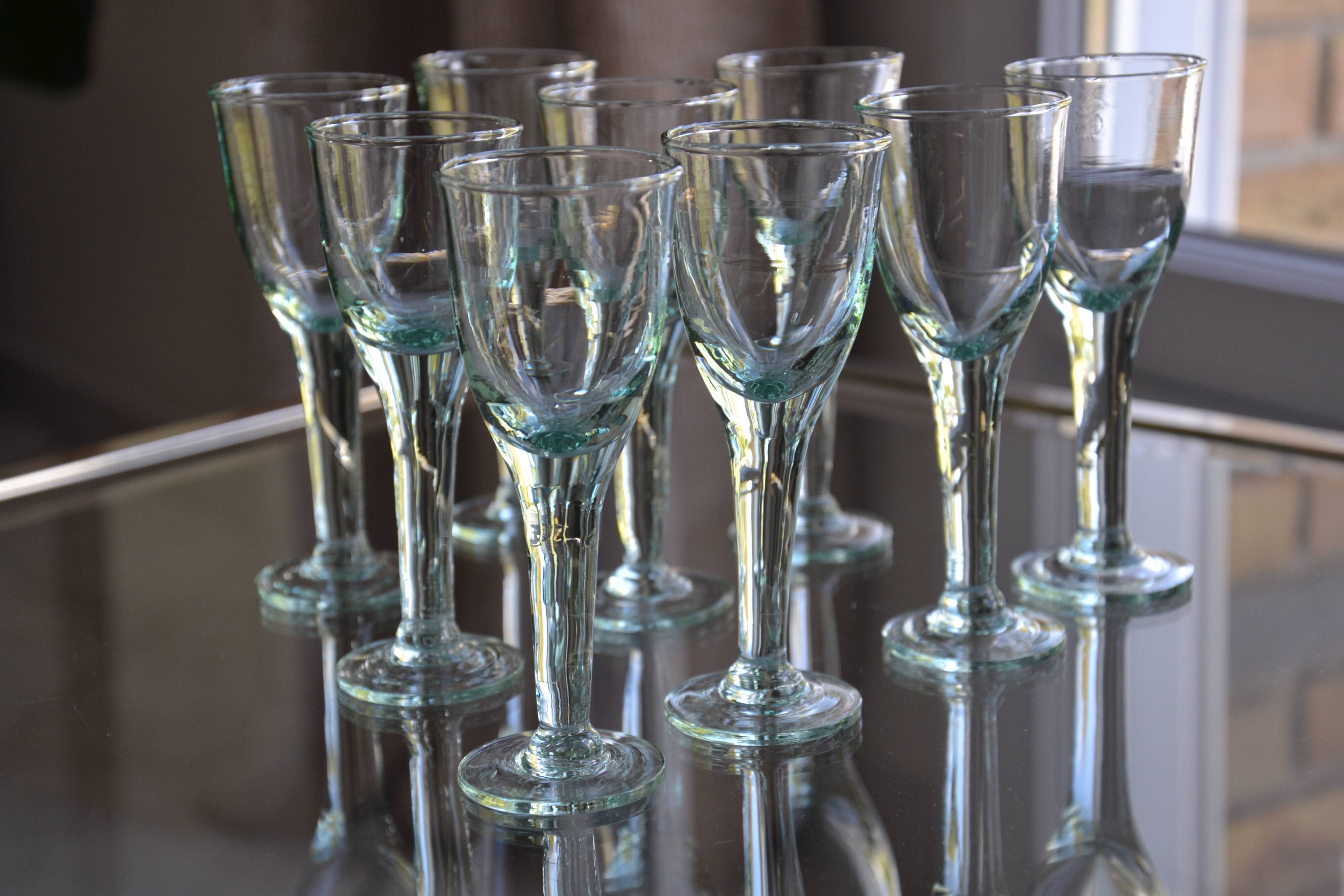 Set of hand-blown stemmed bubble glasses