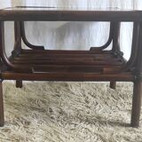 Rattan coffee table and smoked glass 60-70s