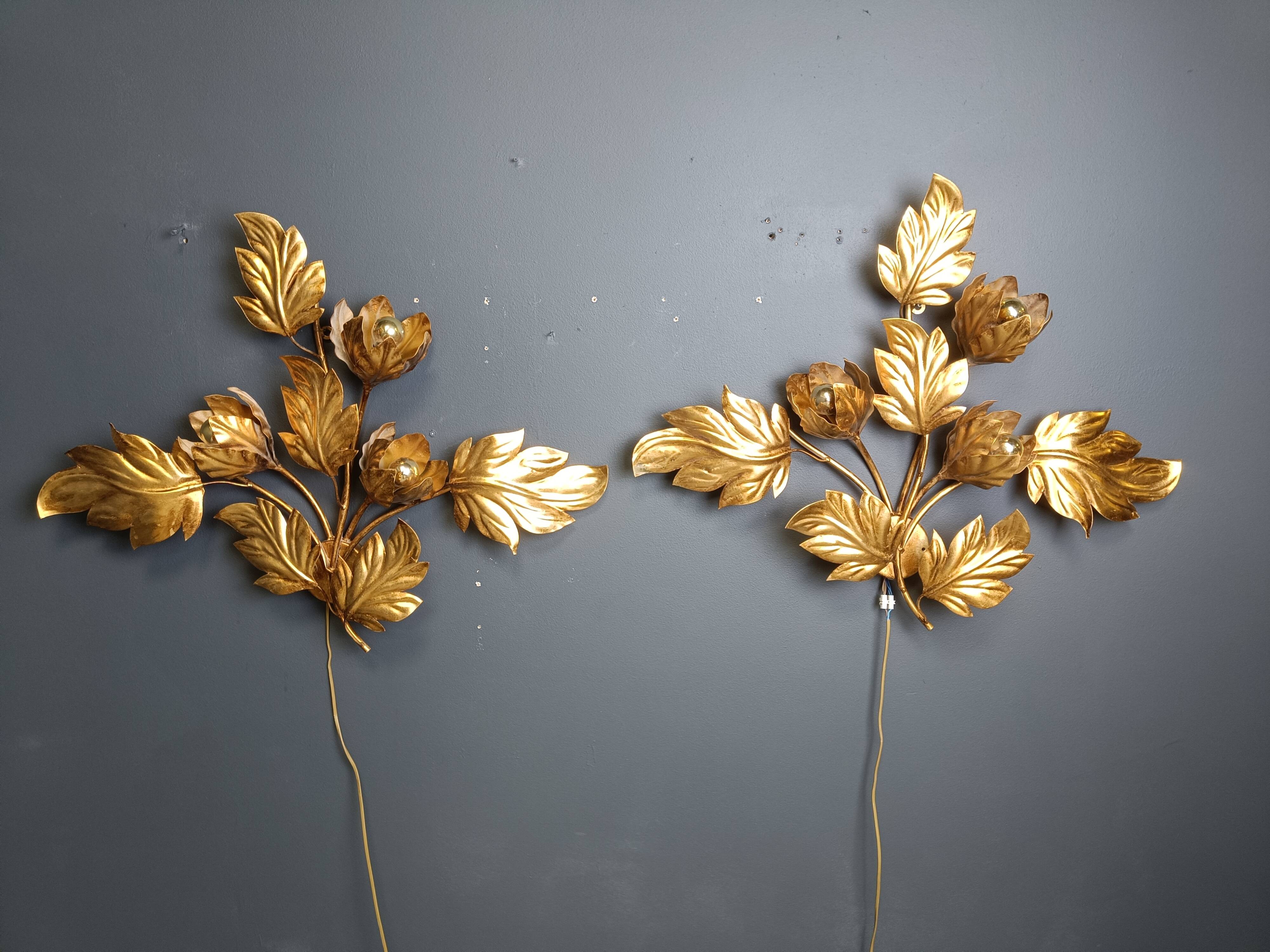 Pair of Vintage leaf wall lights by Hans Kögl, 1970s