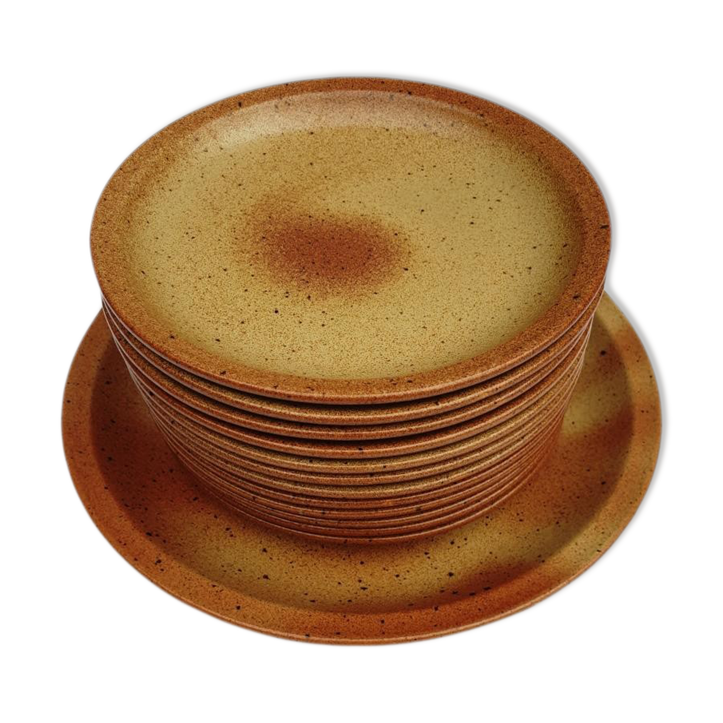 Set 12 plates and 1 dish sandstone of Burgundy Sarreguemines