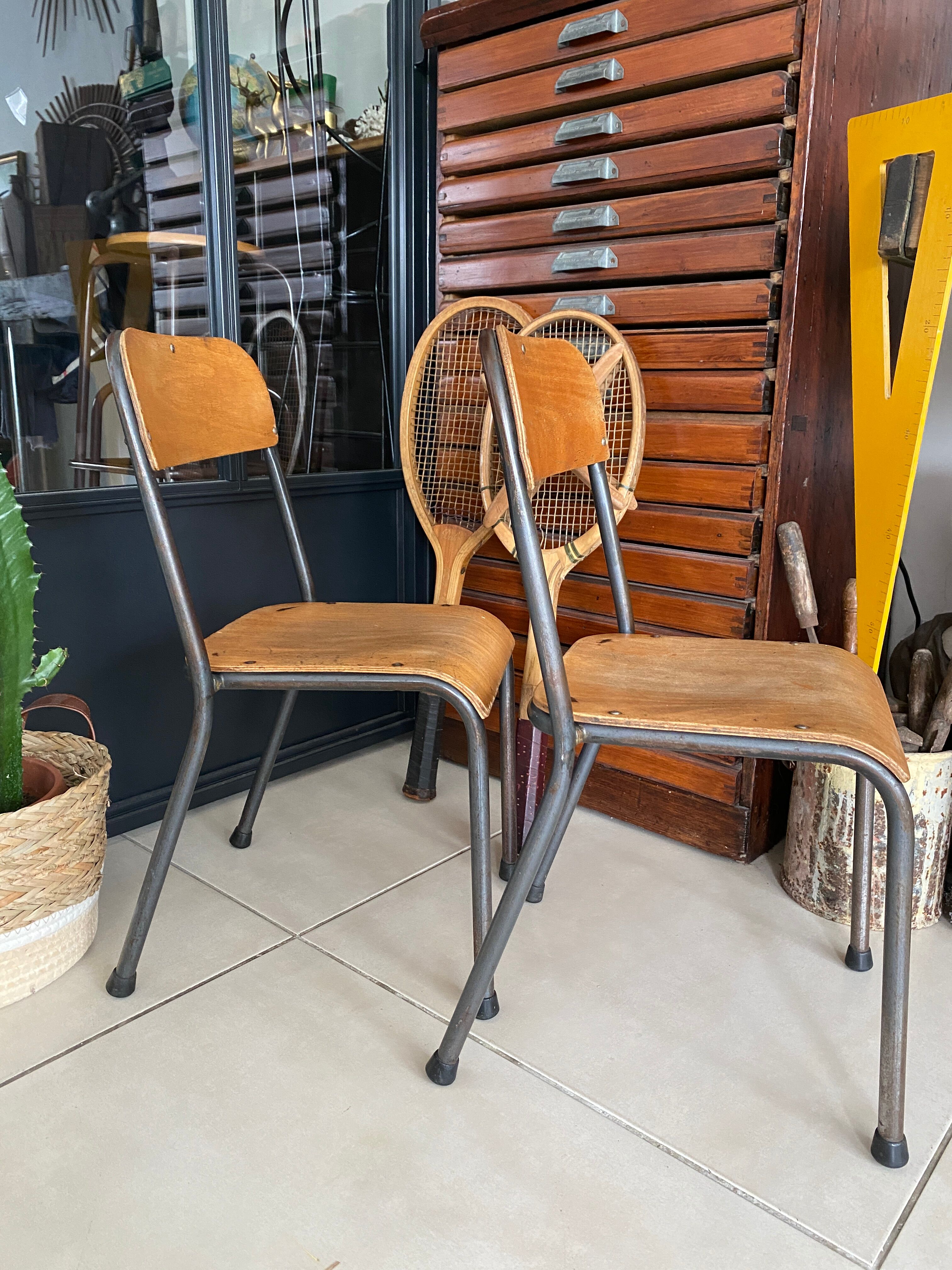 Pair of wooden and metal children's chairs