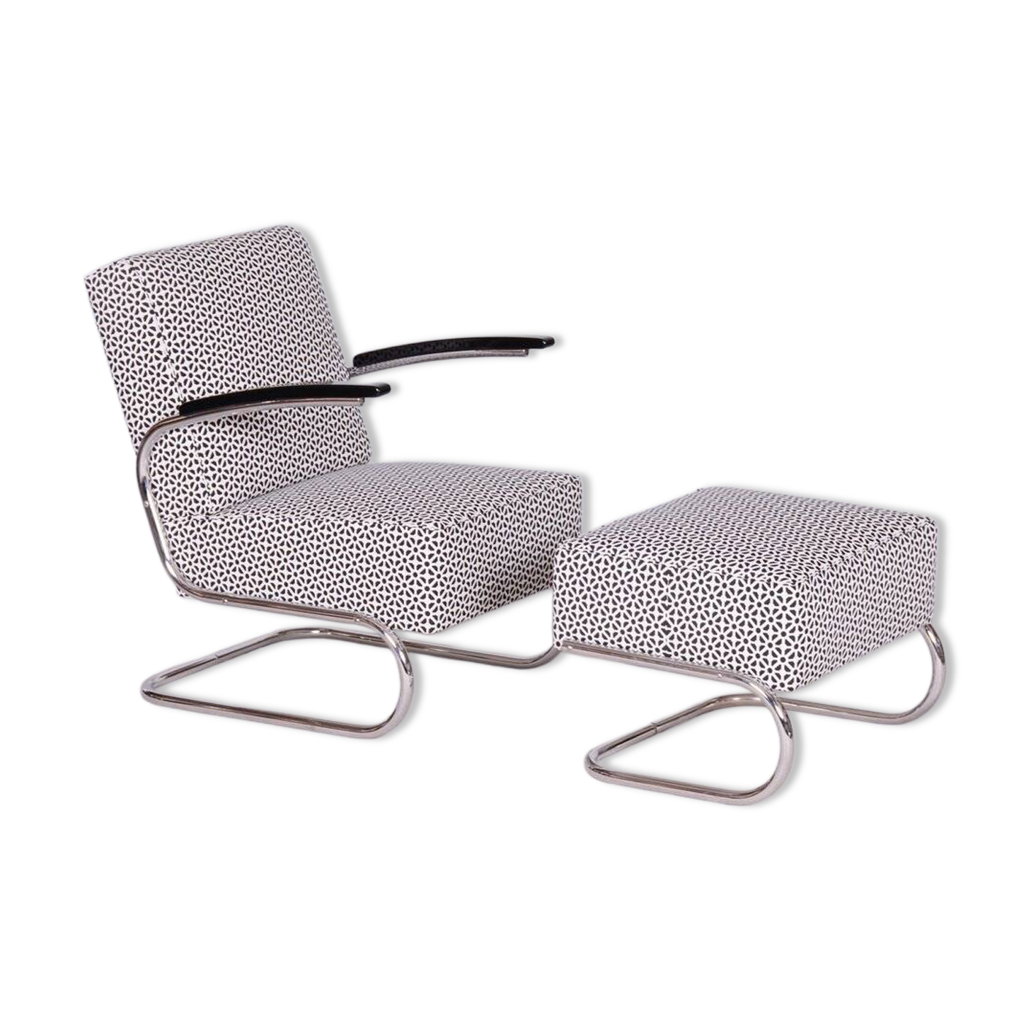 Set of Bauhaus Armchair with Foot Stool from Mücke-Melder, 1930s