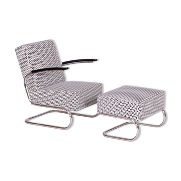 Fauteuil Bauhaus avec repose-pieds de Mücke-Melder, années 1930