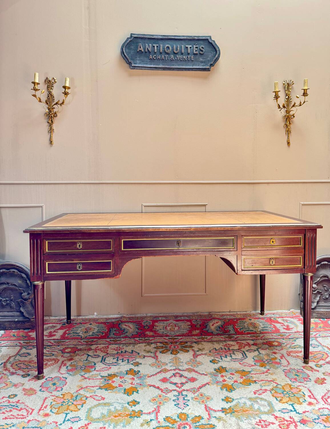 Louis XVI style double-sided mahogany desk, 19th century