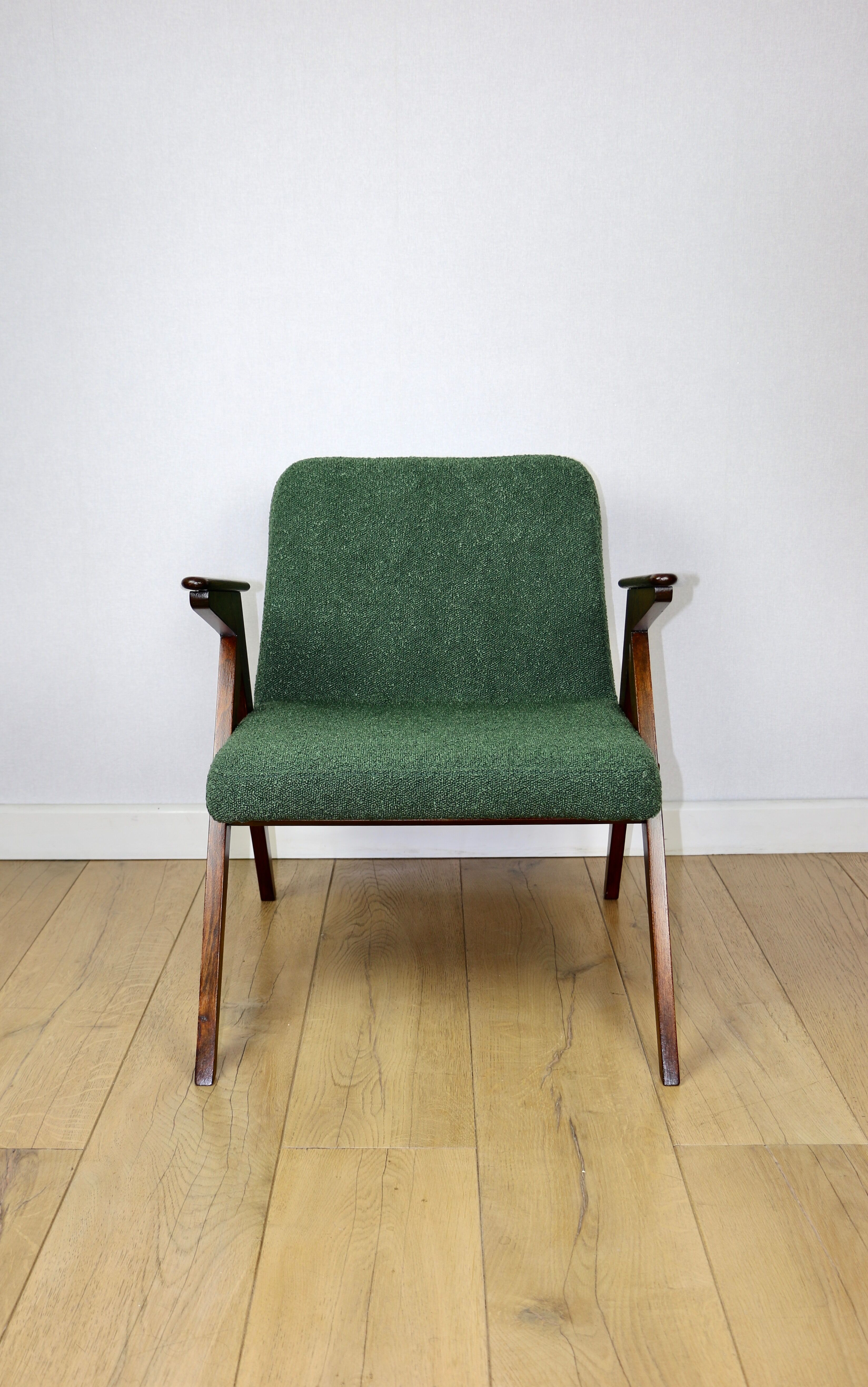 Bunny armchair, 1970s green boucle by J. Chierowski - 2 pieces available