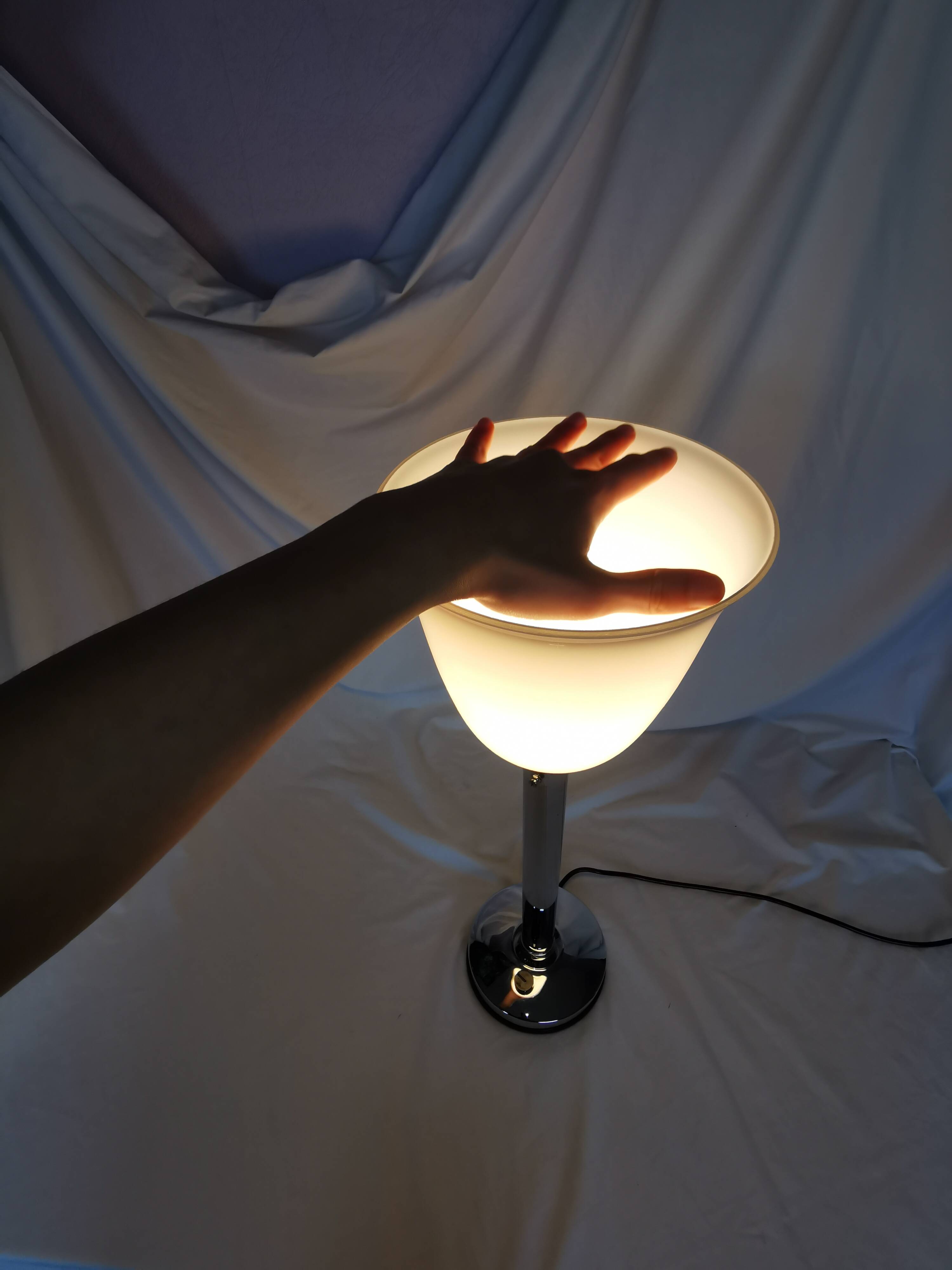 Large chrome and opaline lamp, Mazda and Ferdinand Solere, France, 1970