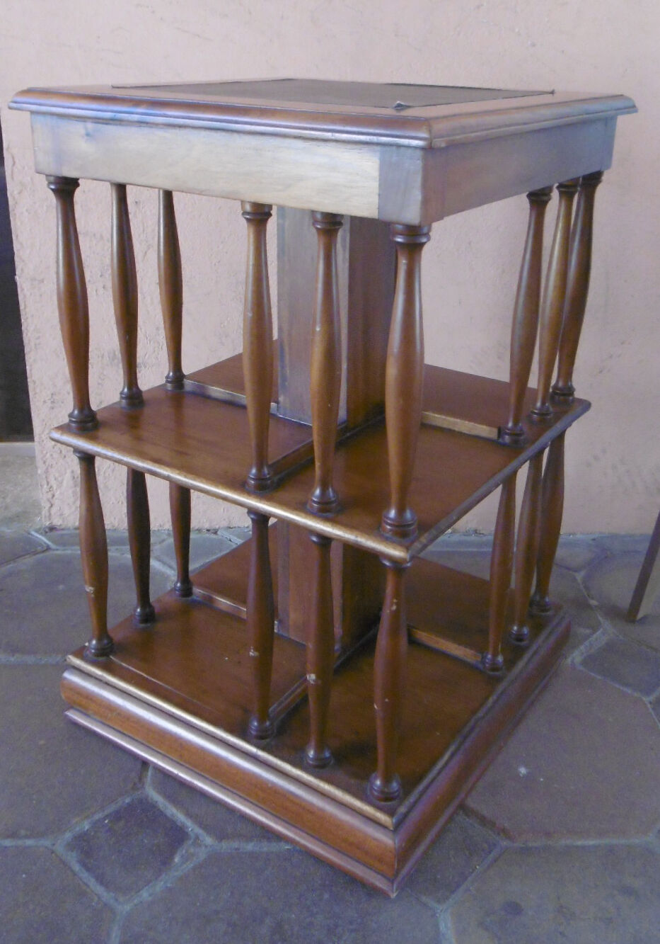 Mahogany rolling library with green leather top