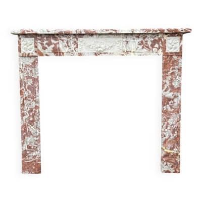 Cheminée de style Louis XVI en marbre rouge royal et blanc de Carrare vers 1900