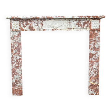 Louis XVI style fireplace in royal red and white Carrara marble circa 1900
