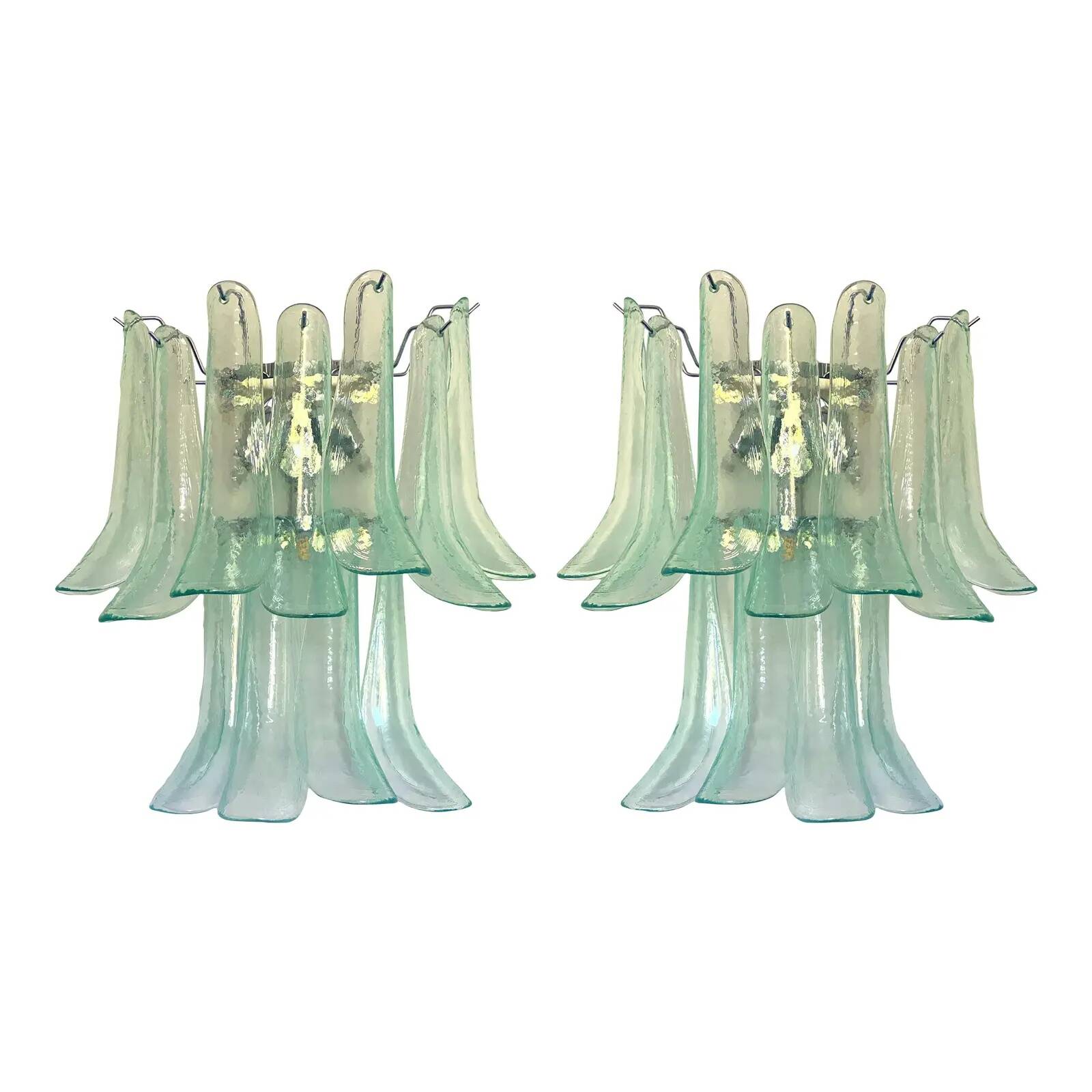 Pair of Italian Contemporary Murano Glass “Selle” Sconces with Green Water