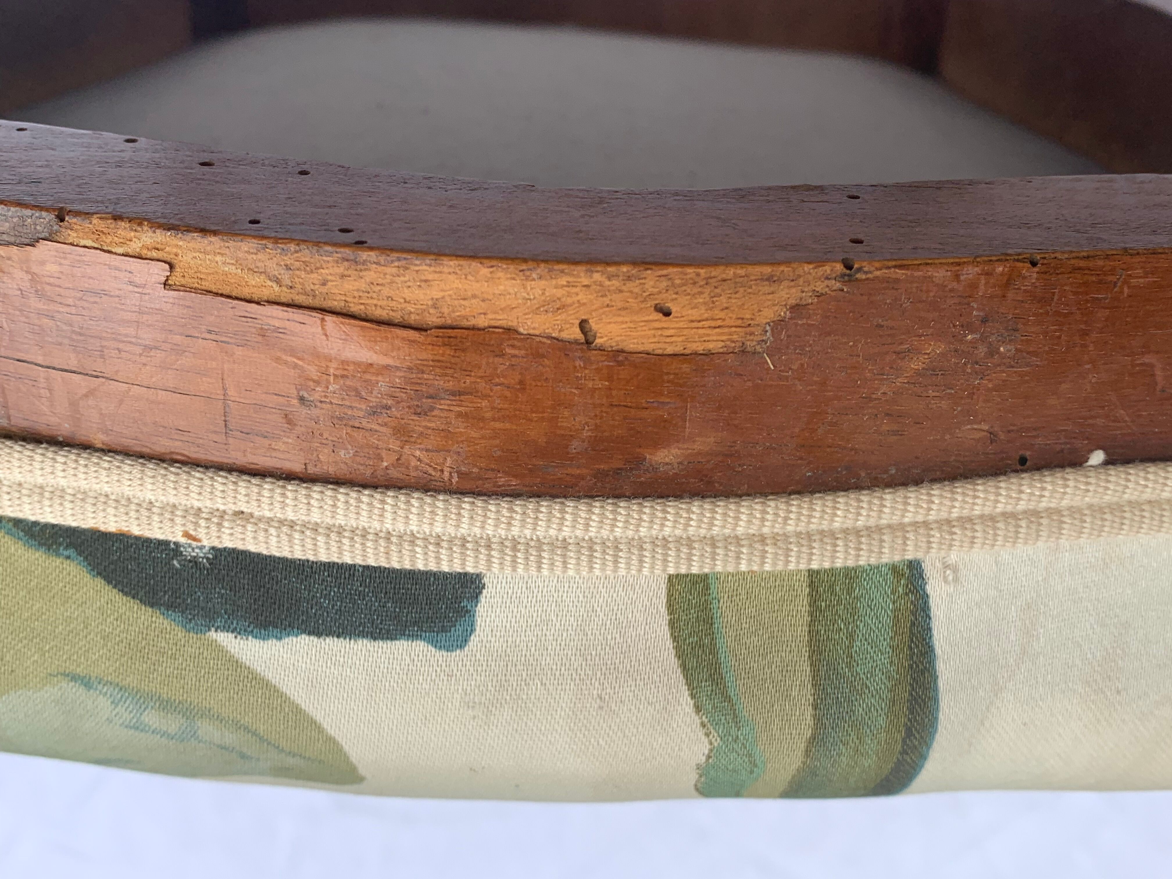 Footrest, wooden and antique floral fabrics