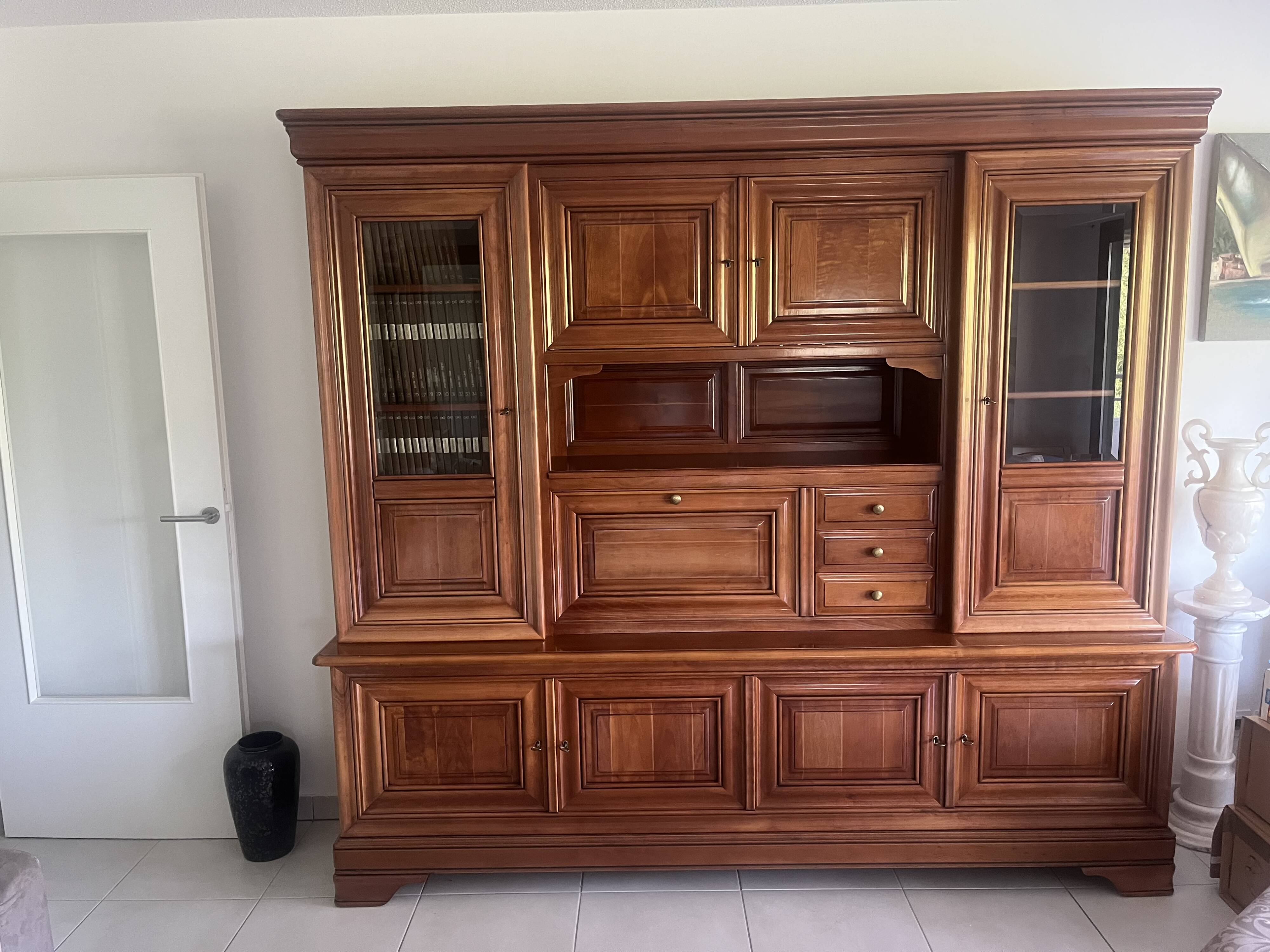 Meuble buffet Bibliotheque Bois massif merisier