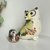 Duo de hiboux en céramique artisanale vintage