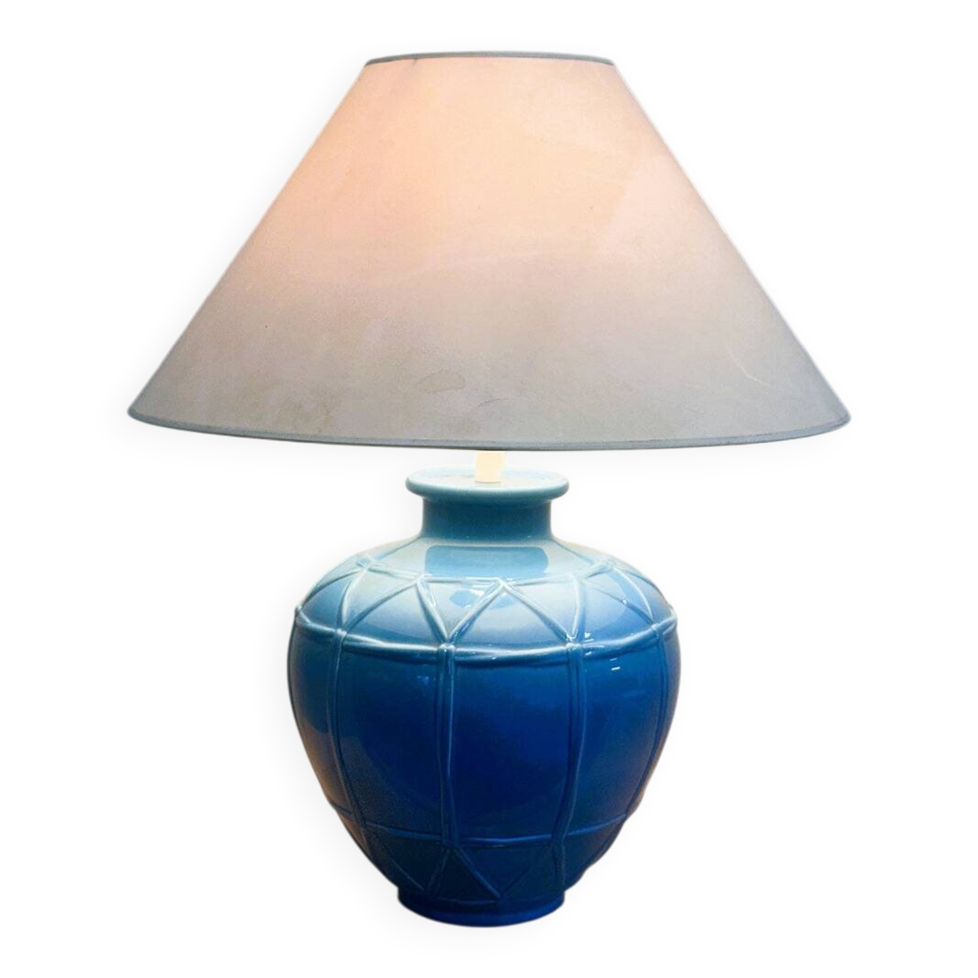 Louis Drimmer French ceramic lamp – blue glazed base, 1980s, France