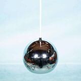 Vintage chrome sphere pendant lamp, space age eye lamp.