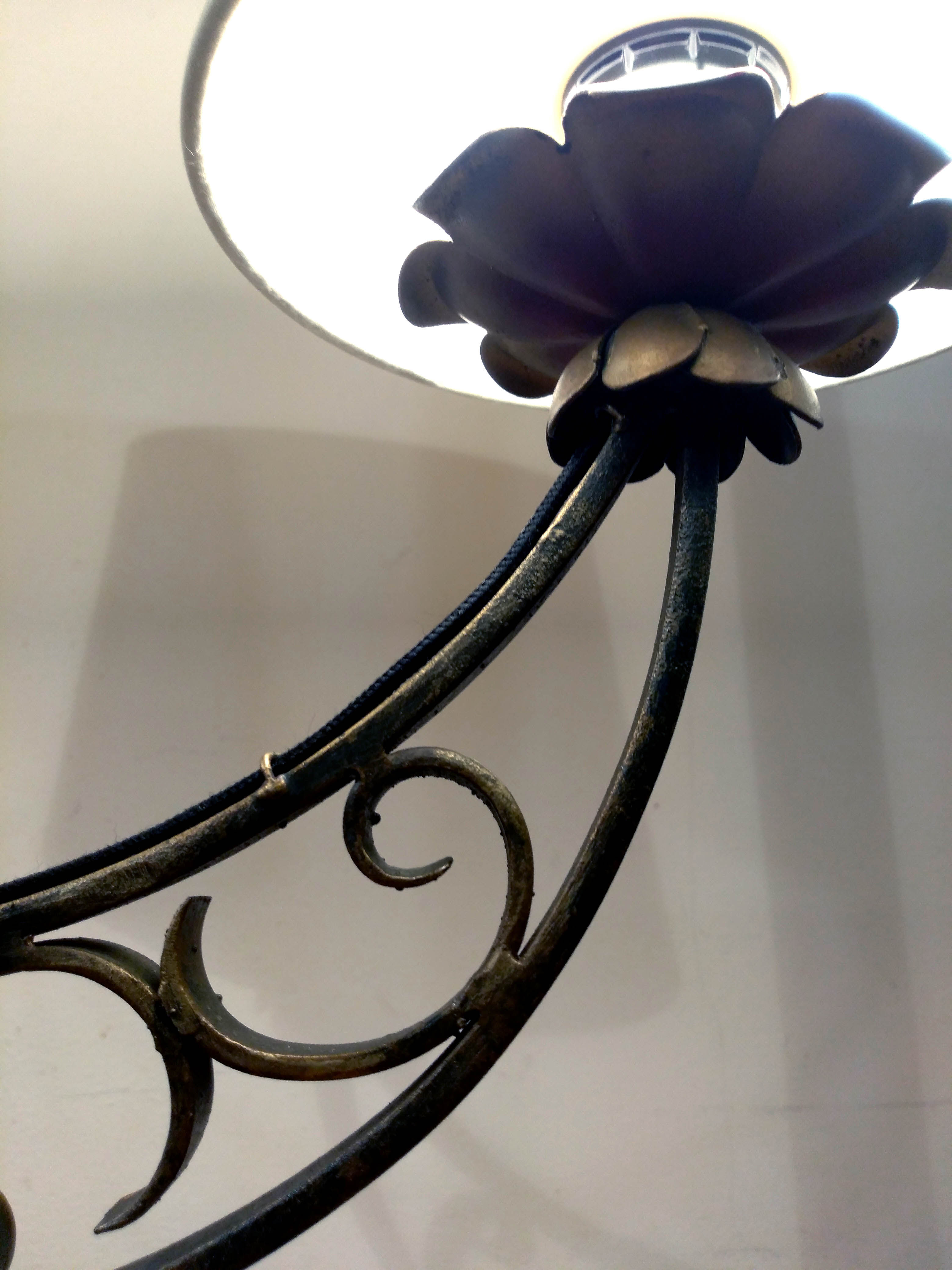 Table lamp, patinated wrought iron, 50s.