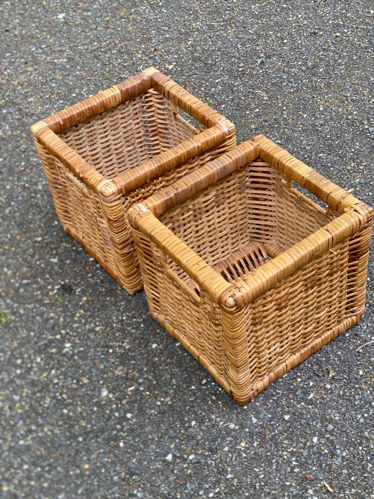 2 storage boxes in woven rattan and wicker, IKEA Branas style.