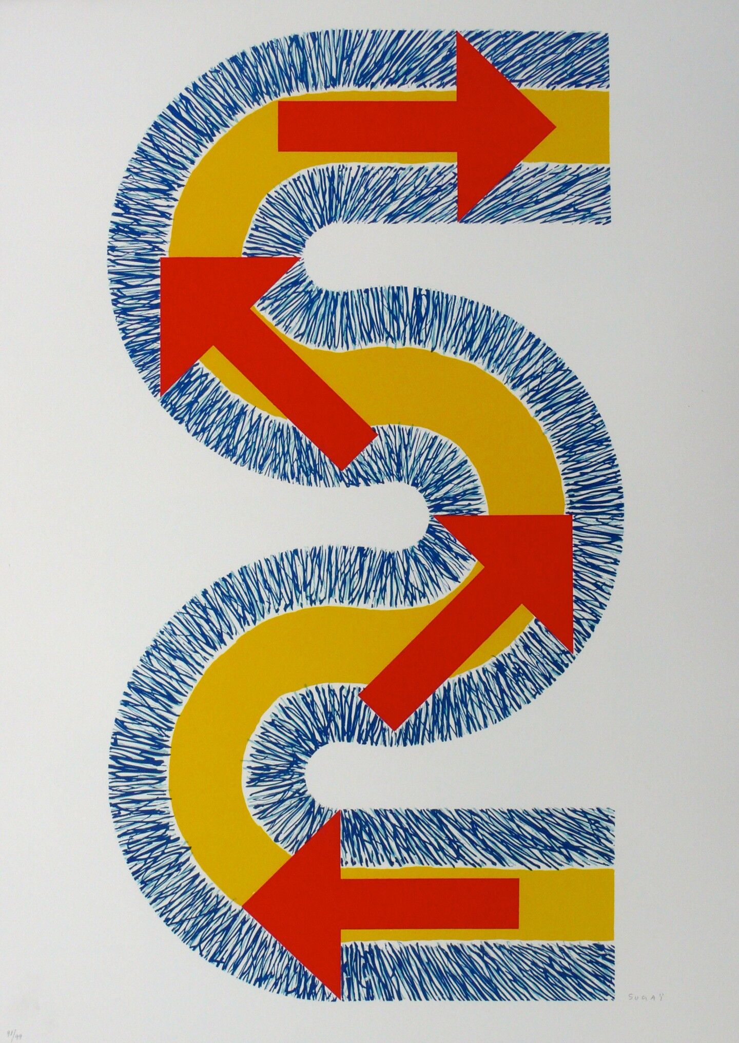 Kumi SUGAI, S (Red Arrows), 1990. Original lithograph signed