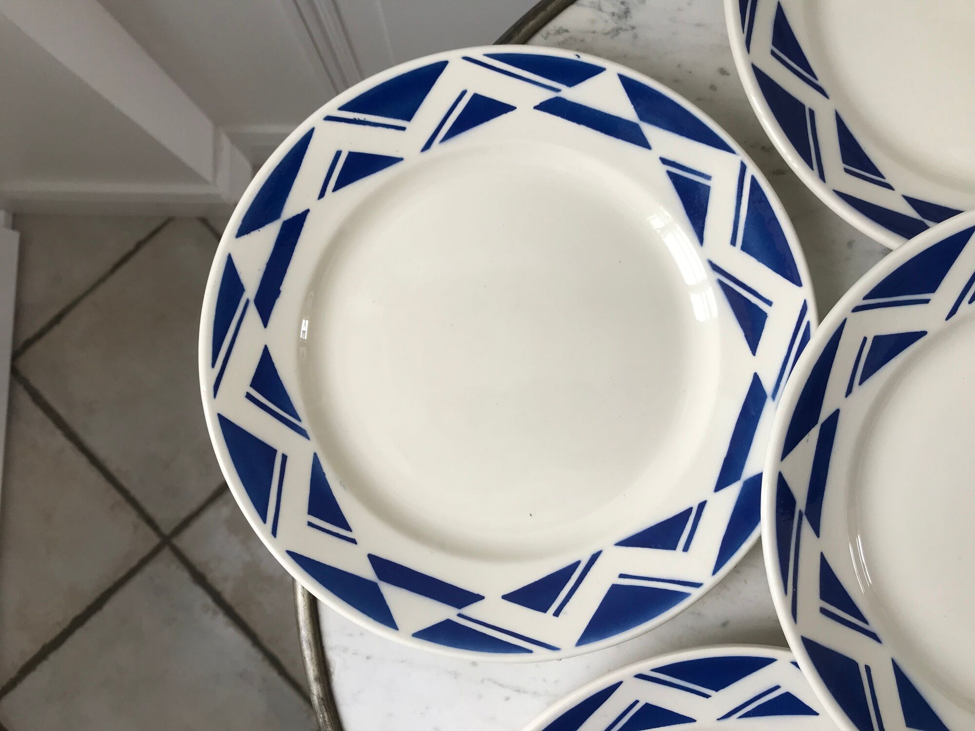 Set of 6 flat plates Badonviller model Courtilles royal blue art deco 30s