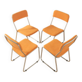 Chaises classiques des années 1970, ensemble de 4, orange, cadre en chrome.