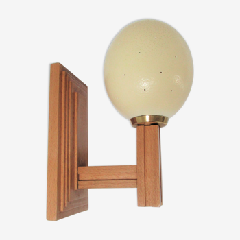 Ostrich egg wall lamp and vintage wood