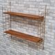 Etagere vintage scandinave 1960 bois exotique massif et metal chromé or 82x83