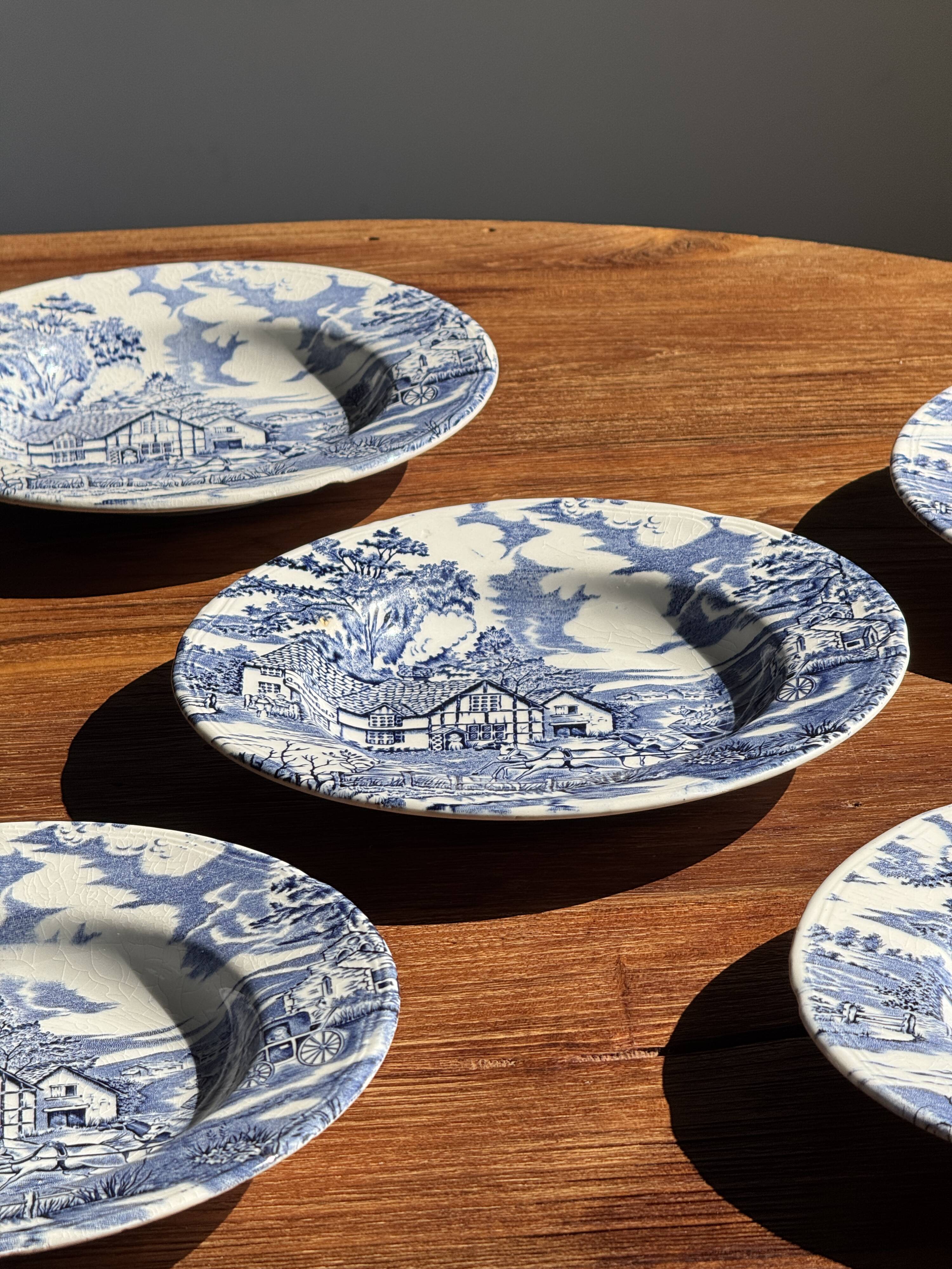 Lot de 5 assiettes anglaises bleues D23