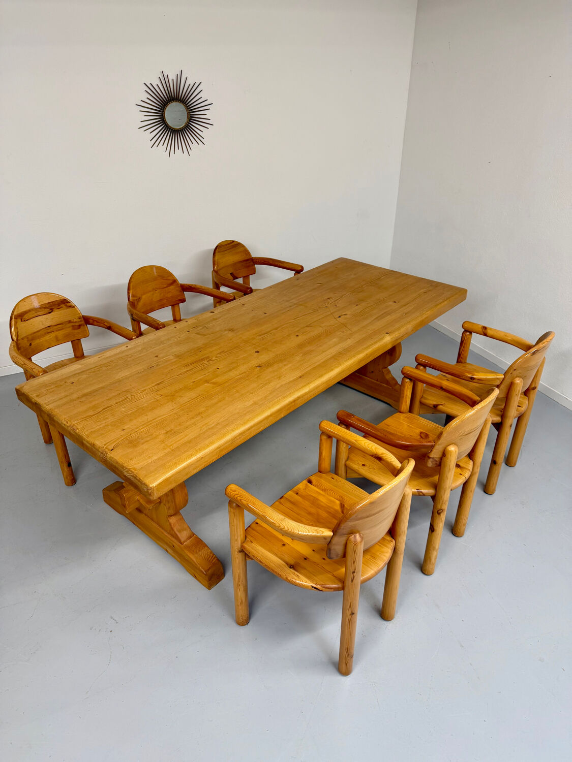 Vintage XXL farmhouse monastery pine table from the 1960s.