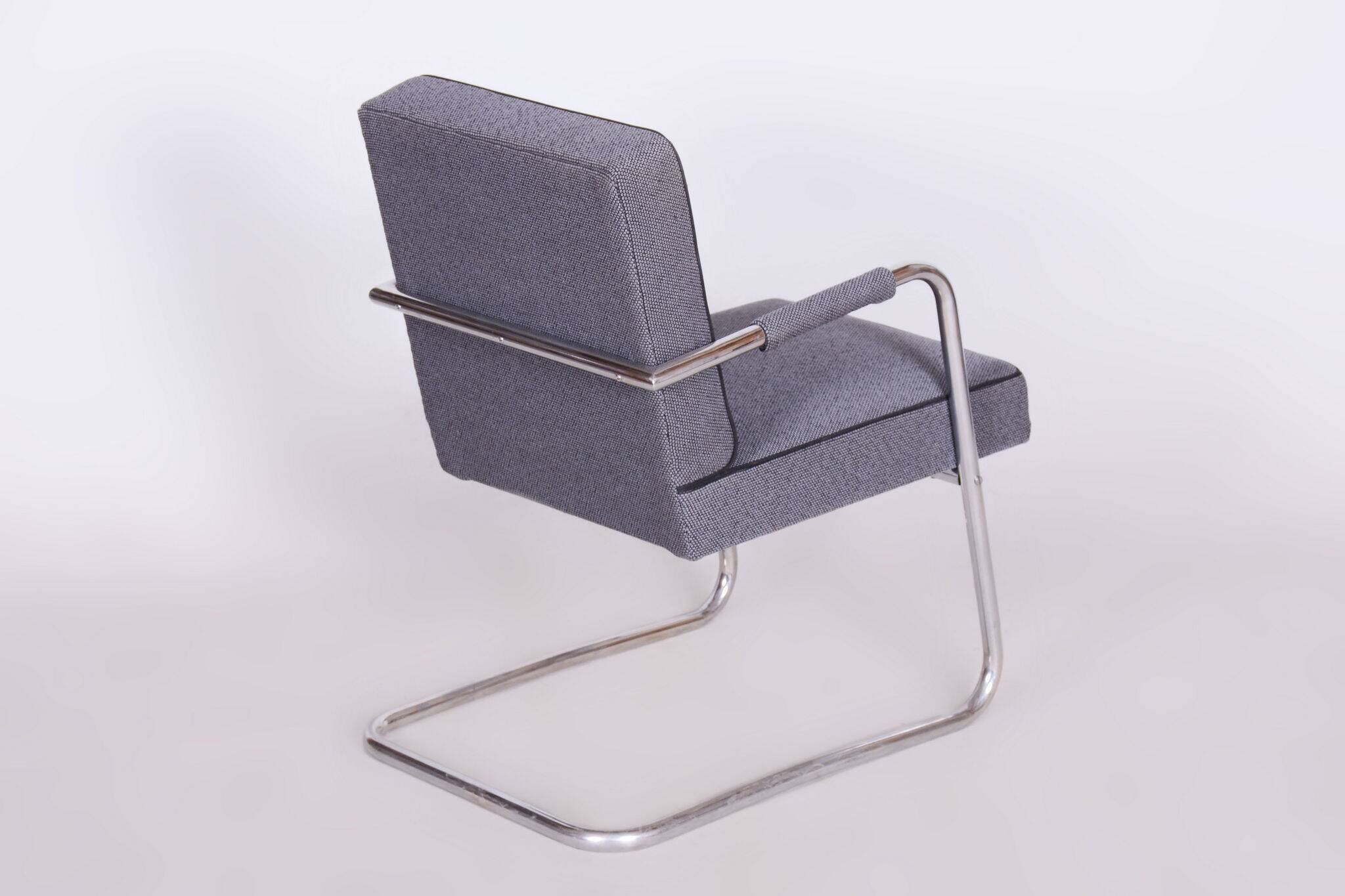 Restored Bauhaus Armchair, by Karel Josef Říha, New Upholstery, Czech, 1930s
