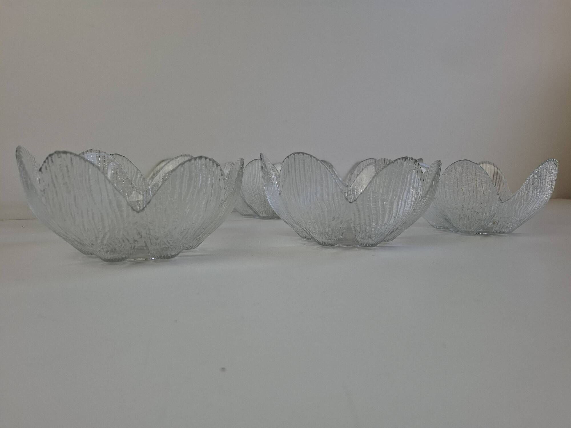 Set of 6 Bohemia Glass Flower Dessert Bowls, Czechoslovakia, circa 1960
