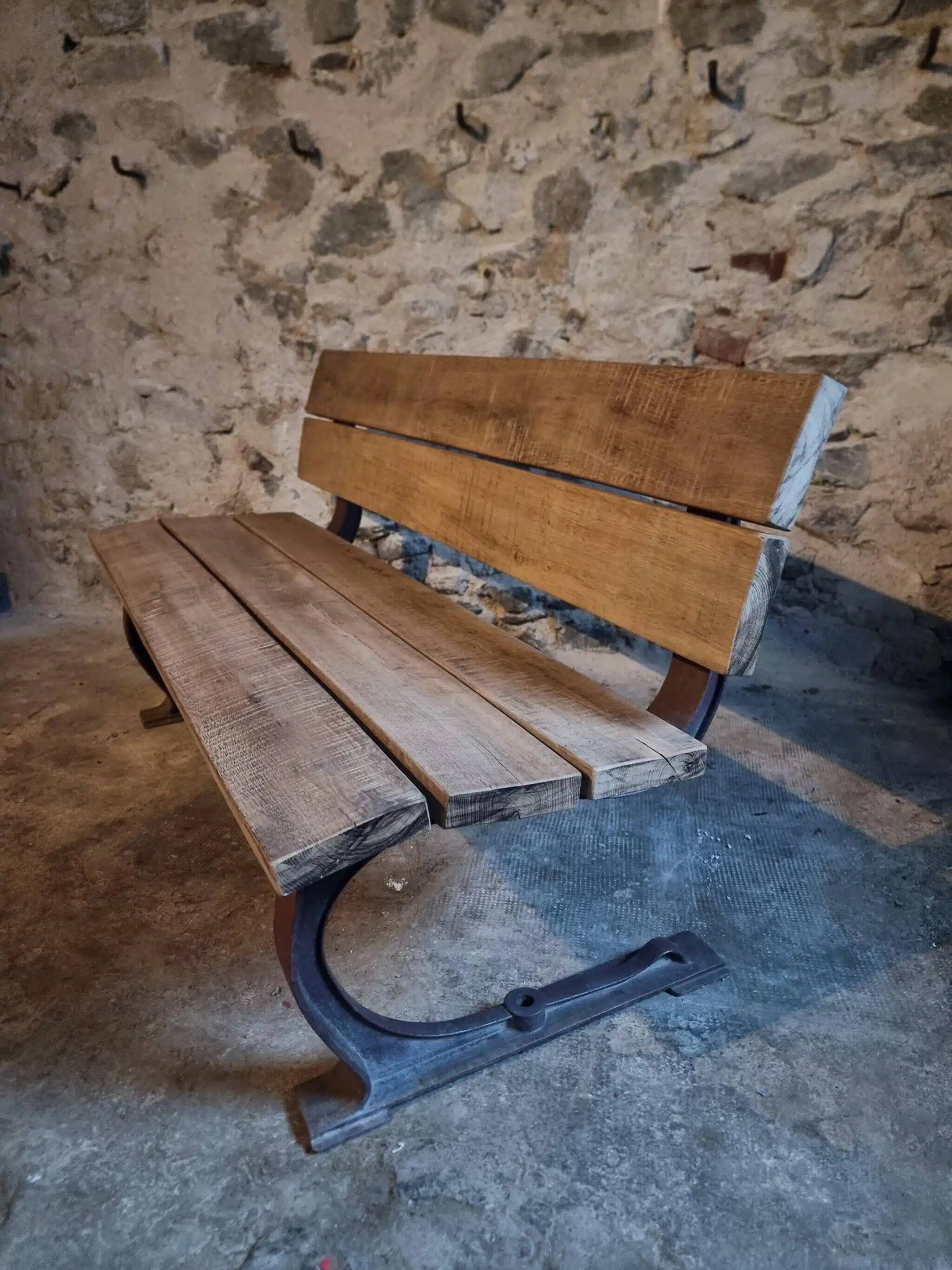Vintage garden bench – oak and cast iron – from the 1960s