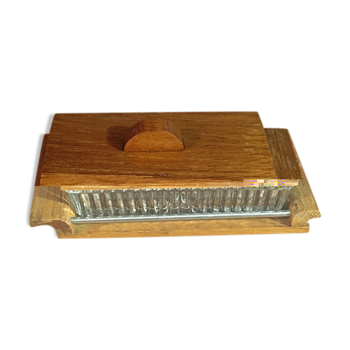 Butter dish in molded glass wood inox art deco