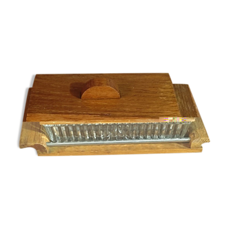 Butter dish in molded glass wood inox art deco
