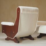 Pair of 1960s Italian Modern Walnut and Boucle Armchairs