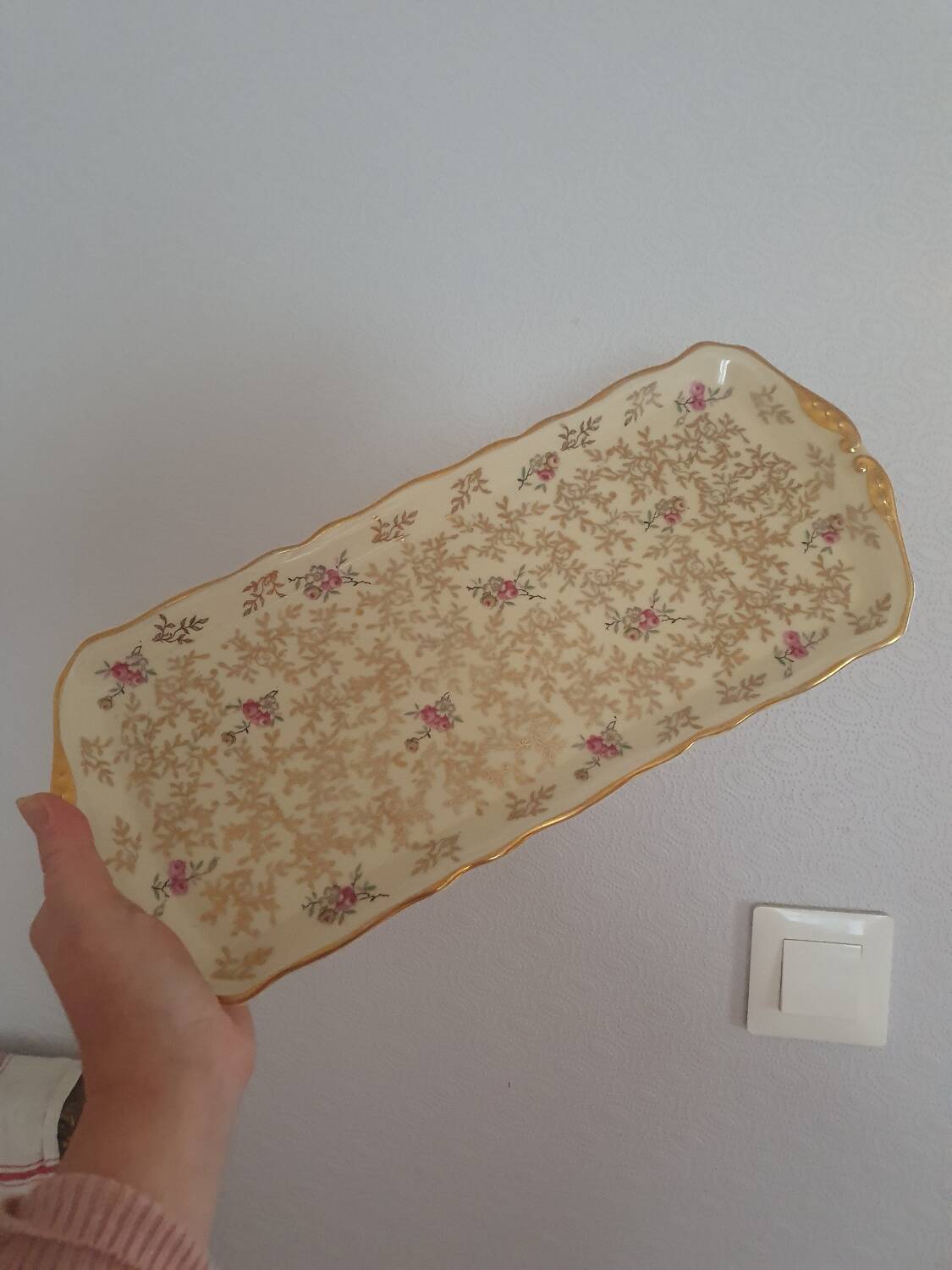 Rectangular dish in vintage Limoges enameled porcelain