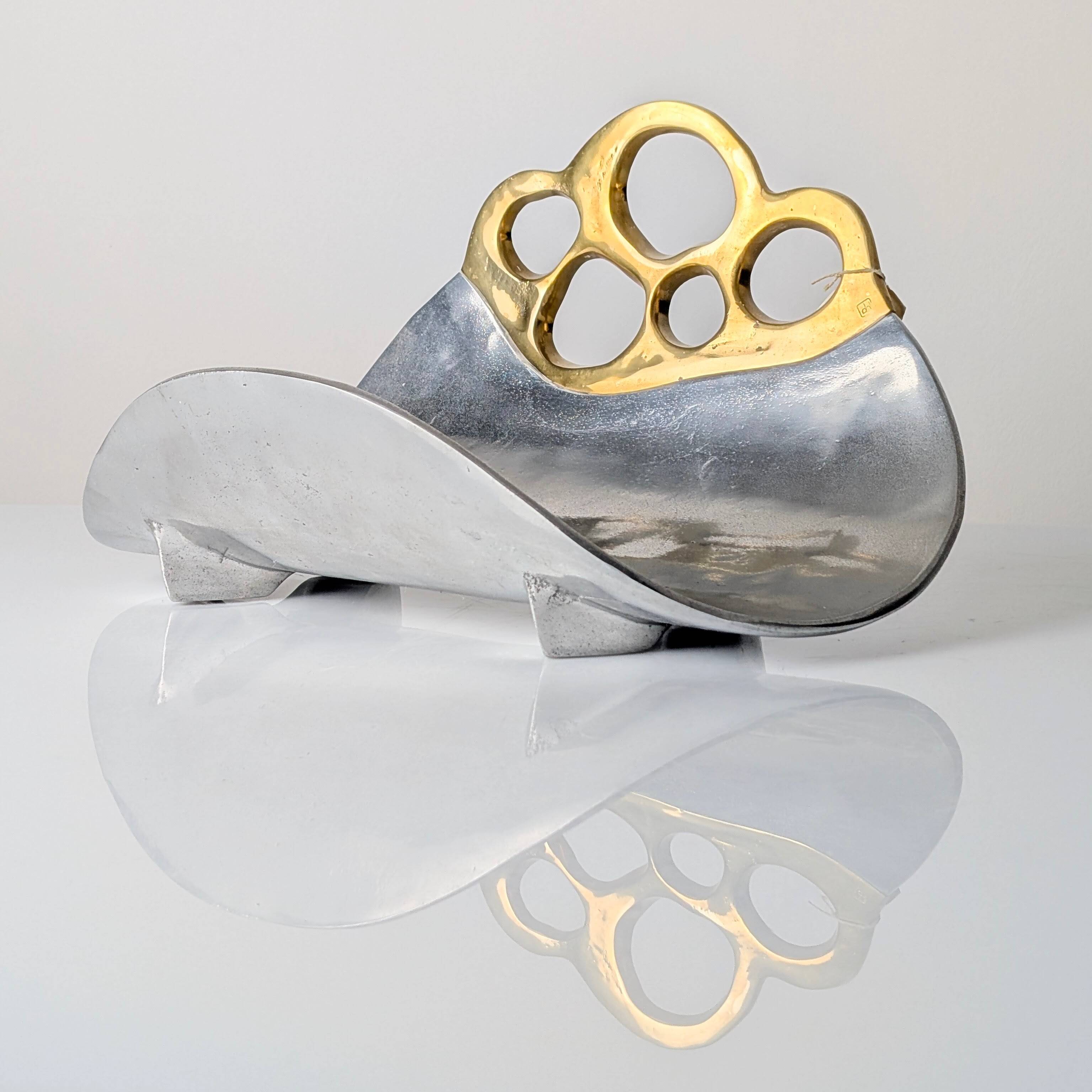 Aluminium and brass log holder by David Marshall, Spain, 1980s