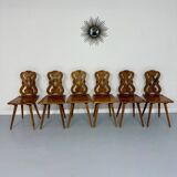 Set of 6 Alsatian double heart chairs in solid oak, early 20th century