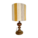 Large vintage lamp with turned wooden base, wool and rope striped lampshade