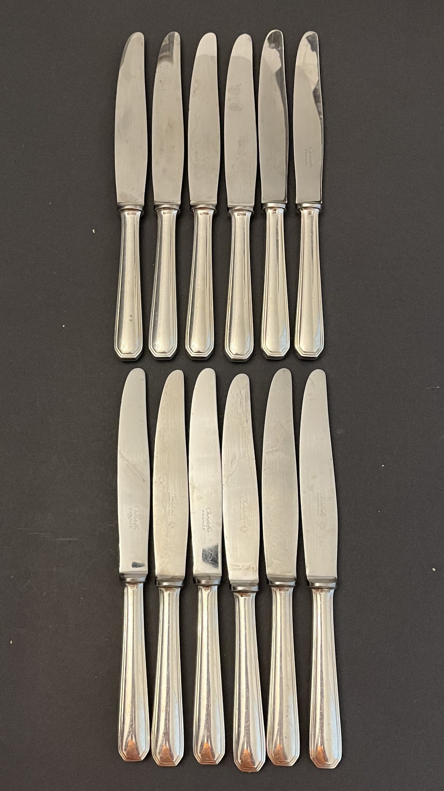 12 large Christofle silver metal knives