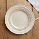 Ivory ironstone dessert plate – Pale blue and orange borders