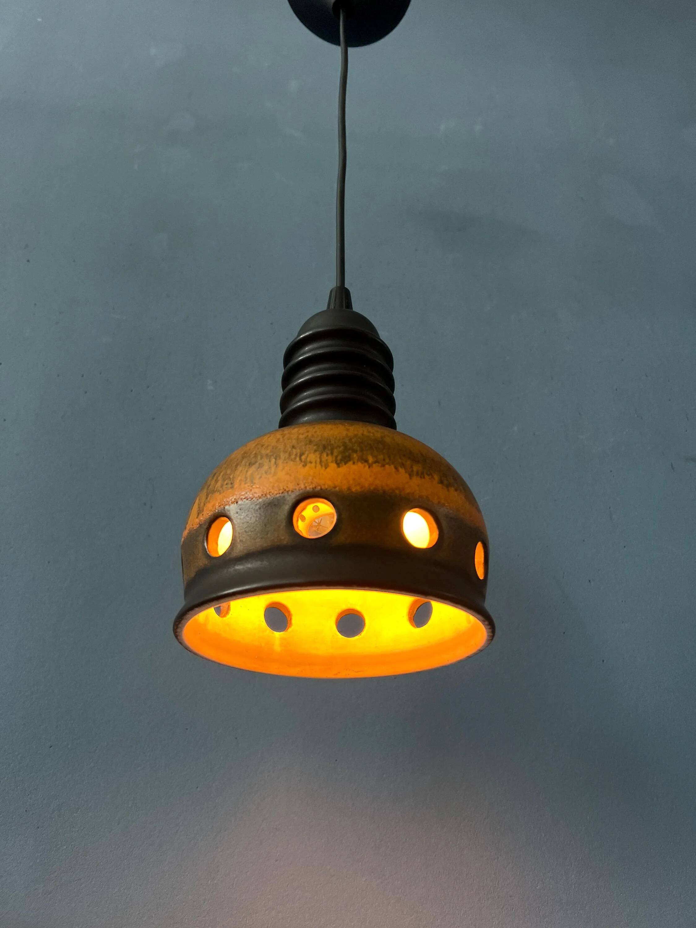 Brown ceramic pendant light Mid-Century, West Germany