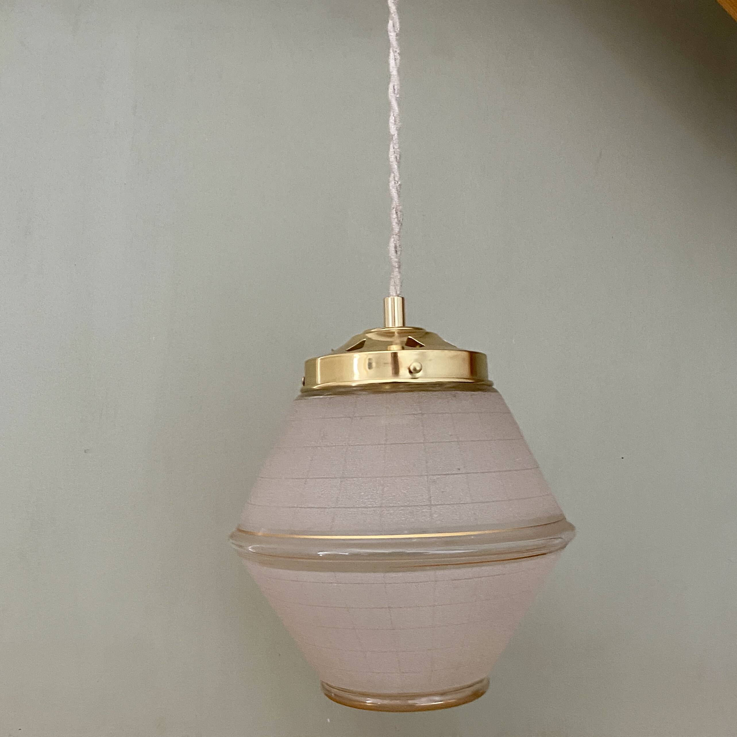 Vintage art deco globe pendant light in granite glass and gold
